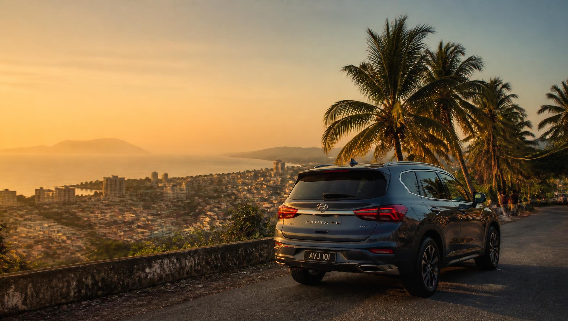 SUV parked on a coastal road above Freetown